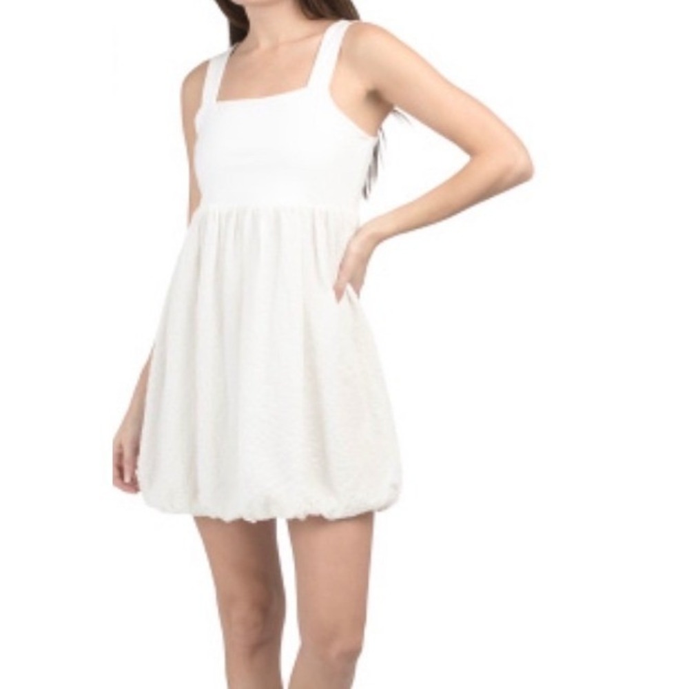 English Factory White Mix Media Balloon Mini Dress Square Neck Women Size M